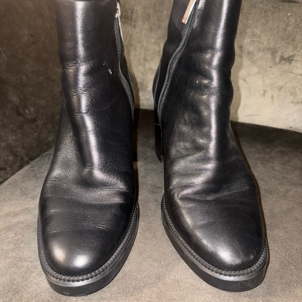 Aquatalia Black Leather Block Heel Ankle Boots - Picture 4 of 7